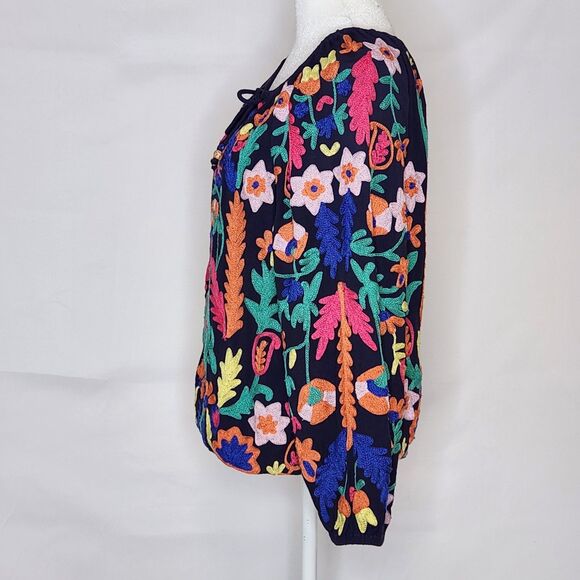 Soft Surroundings Banjara Embroidered Peasant Blouse Top Small Navy Lined Boho - Picture 4 of 15